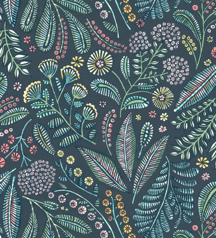 Papel pintado botánico de flores silvestres estilo folk - Sari Folk 684033