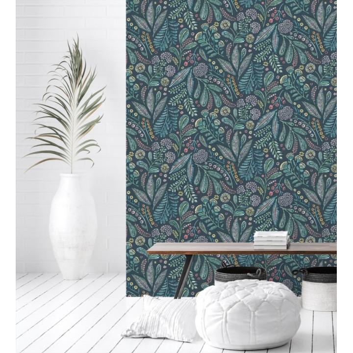 Papel pintado botánico de flores silvestres estilo folk - Sari Folk 684033