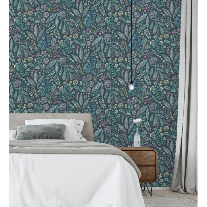 Papel pintado botánico de flores silvestres estilo folk - Sari Folk 684033