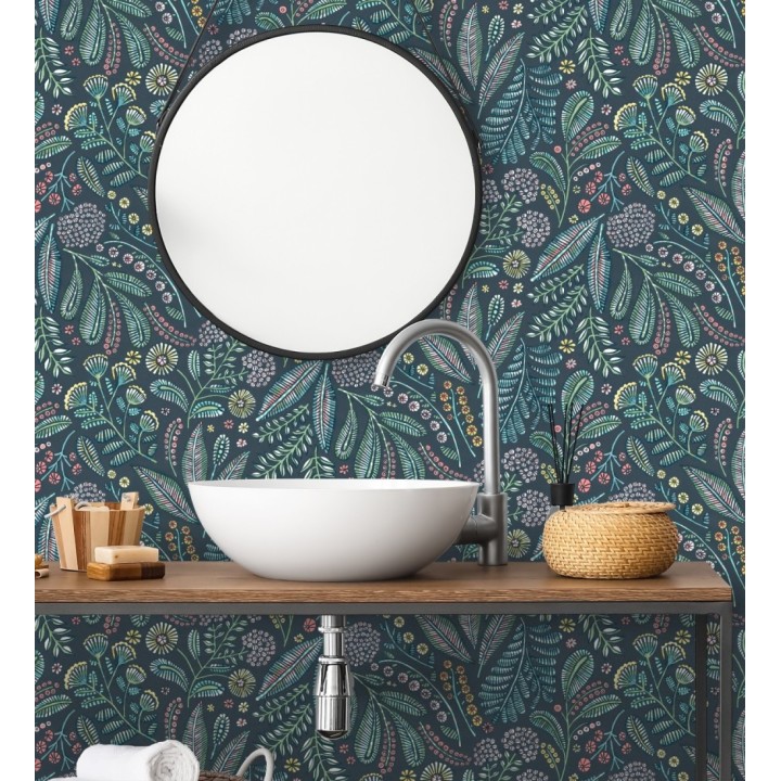 Papel pintado botánico de flores silvestres estilo folk - Sari Folk 684033