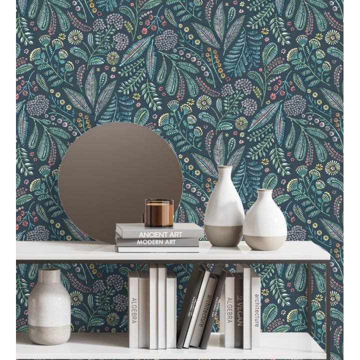 Papel pintado botánico de flores silvestres estilo folk - Sari Folk 684033