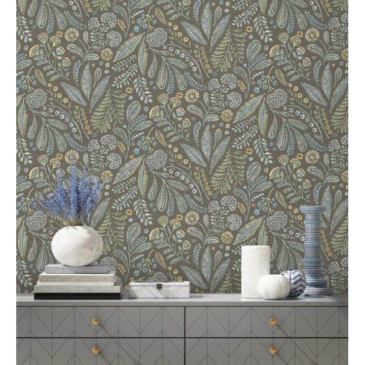 Papel pintado botánico de flores silvestres estilo folk - Sari Folk 684035