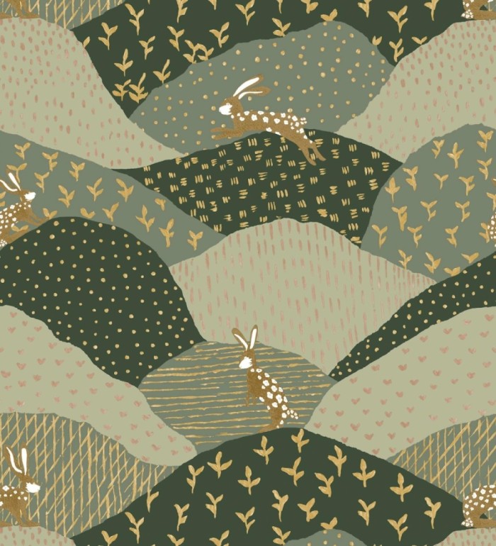 Papel pintado de liebres en el campo estilo cottagecore - Maya Fluffy 684037