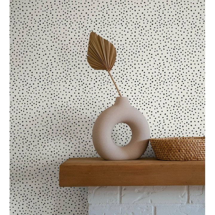 Papel pintado de motas de pintura negra fondo blanco - Pia Polka 684040