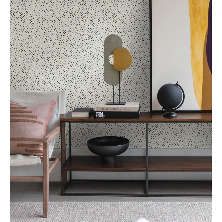 Papel pintado de motas de pintura negra fondo blanco - Pia Polka 684040