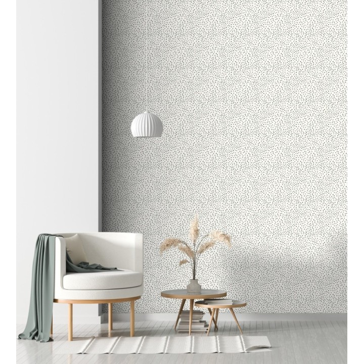 Papel pintado de motas de pintura negra fondo blanco - Pia Polka 684040