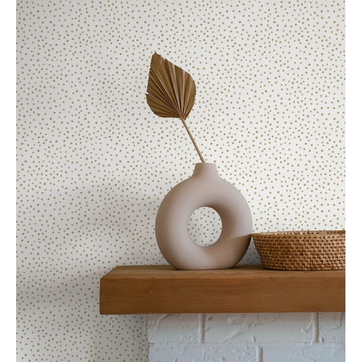 Papel pintado de motas de pintura oro fondo blanco - Pia Polka 684041