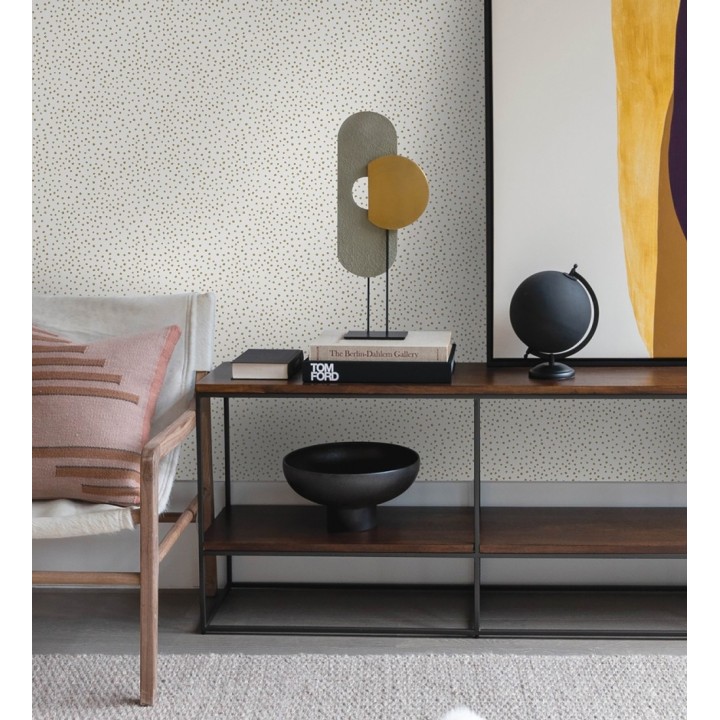 Papel pintado de motas de pintura oro fondo blanco - Pia Polka 684041
