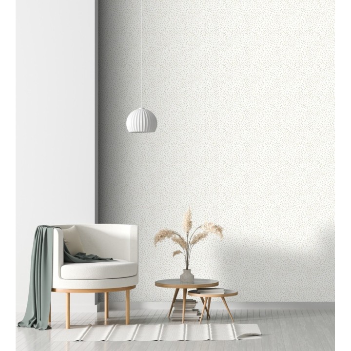 Papel pintado de motas de pintura oro fondo blanco - Pia Polka 684041