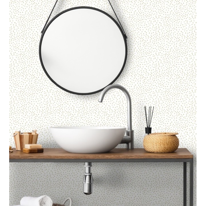 Papel pintado de motas de pintura oro fondo blanco - Pia Polka 684041