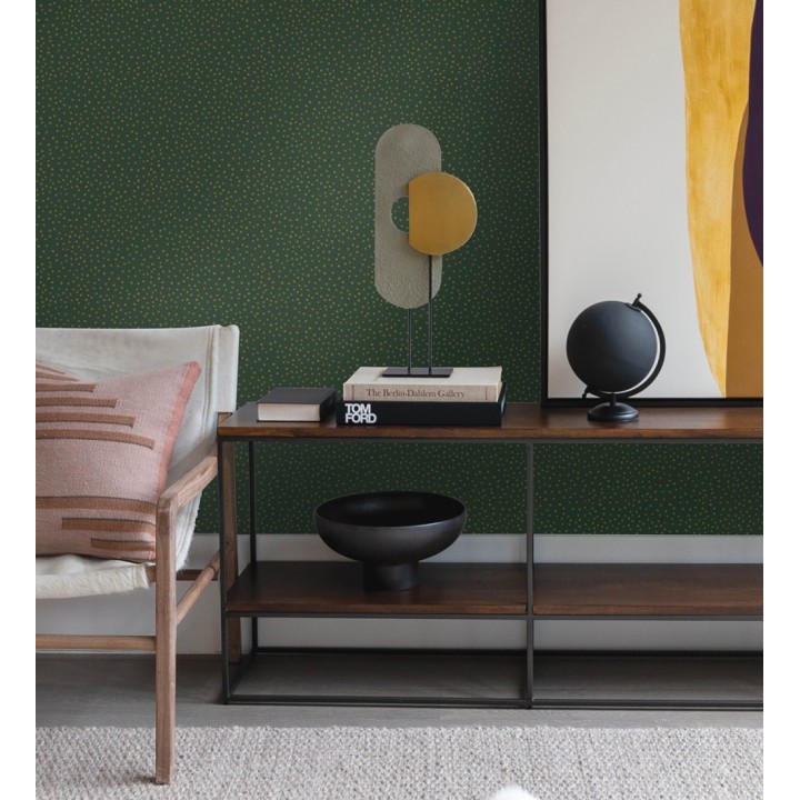 Papel pintado de motas de pintura oro fondo verde oscuro - Pia Polka 684042