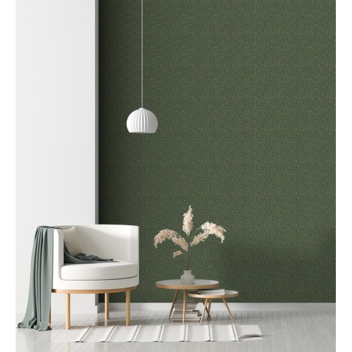 Papel pintado de motas de pintura oro fondo verde oscuro - Pia Polka 684042