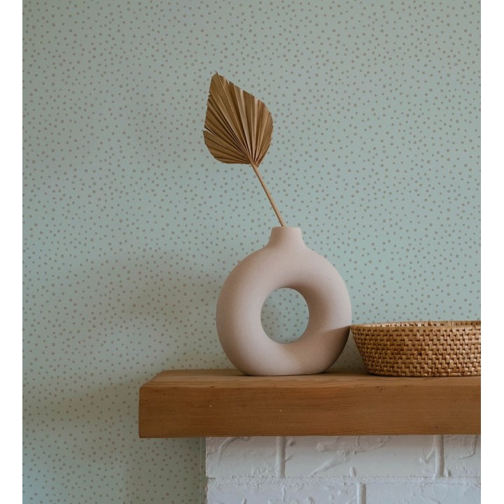 Papel pintado de motas de pintura cobriza fondo cian grisáceo - Pia Polka 684043