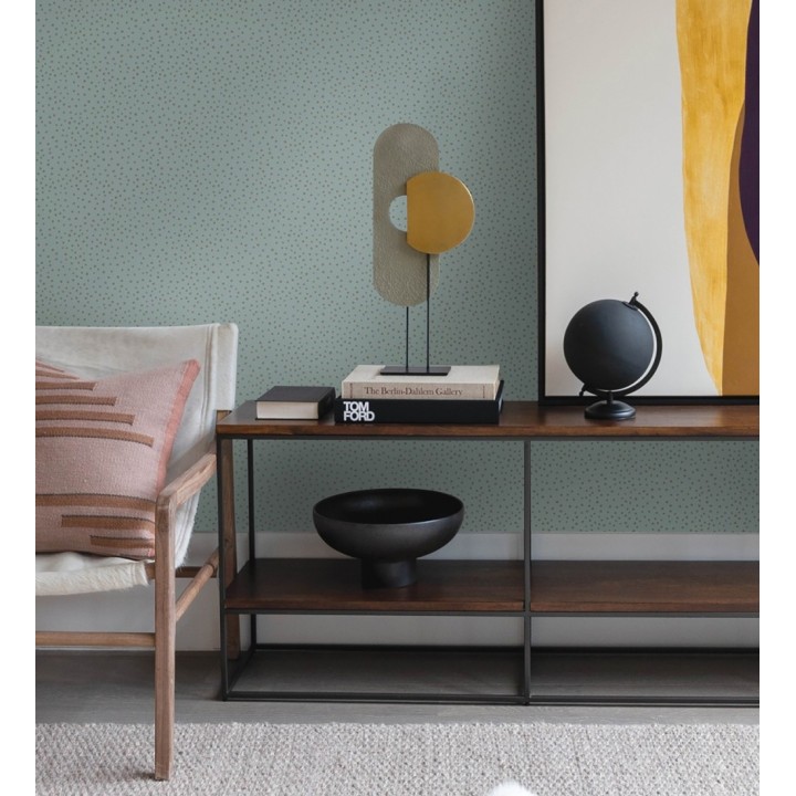 Papel pintado de motas de pintura cobriza fondo cian grisáceo - Pia Polka 684043