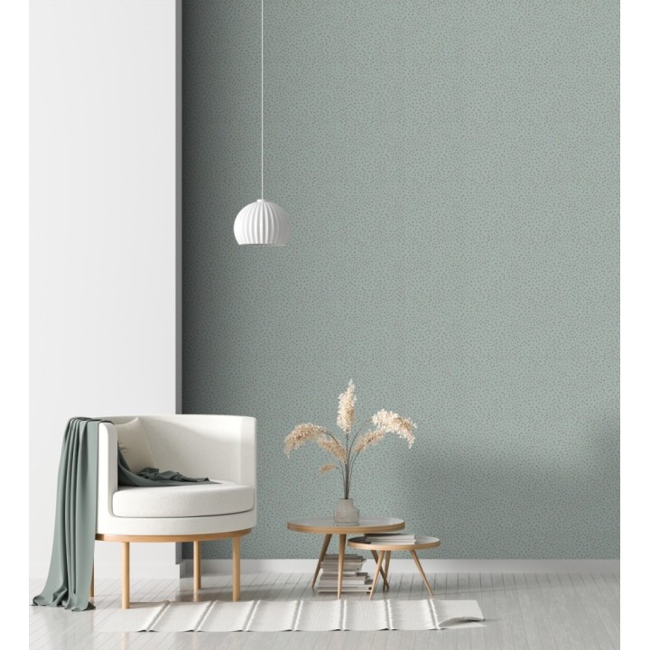 Papel pintado de motas de pintura cobriza fondo cian grisáceo - Pia Polka 684043