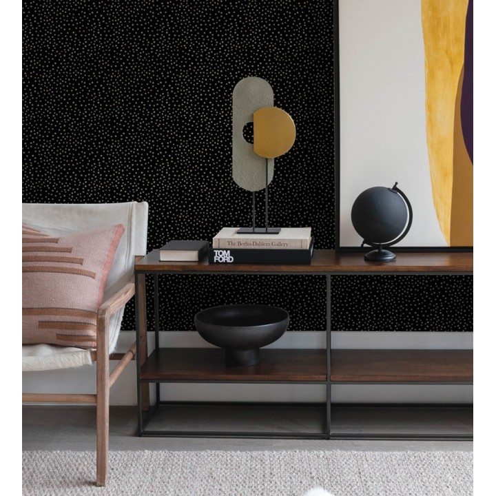 Papel pintado de motas de pintura oro fondo negro - Pia Polka 684044
