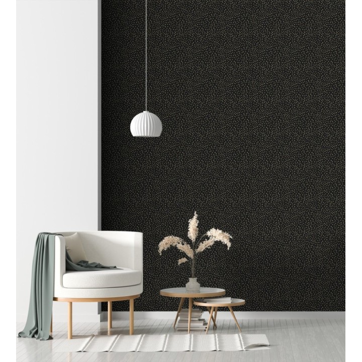 Papel pintado de motas de pintura oro fondo negro - Pia Polka 684044