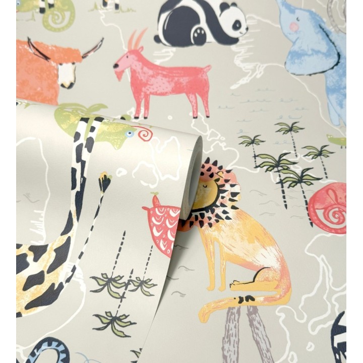 Papel pintado de jirafas elefantes leones osos panda cameleones cocodrilos - Enzo Zoo 684046