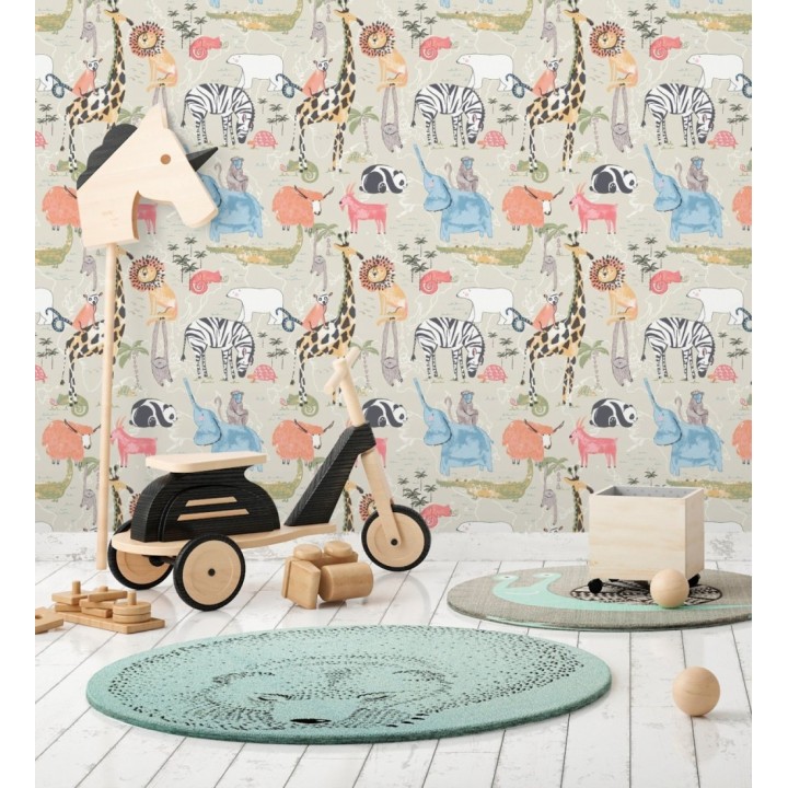Papel pintado de jirafas elefantes leones osos panda cameleones cocodrilos - Enzo Zoo 684046