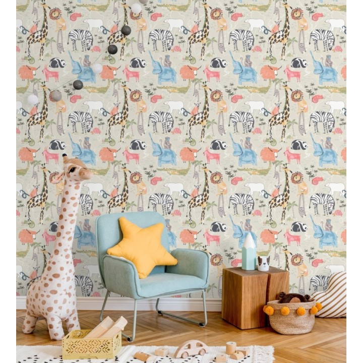 Papel pintado de jirafas elefantes leones osos panda cameleones cocodrilos - Enzo Zoo 684046