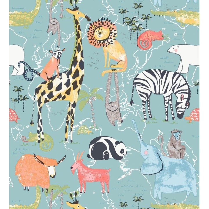 Papel pintado de cebras oso polar tortugas monos cabras lémures perezosos yak - Enzo Zoo 684047