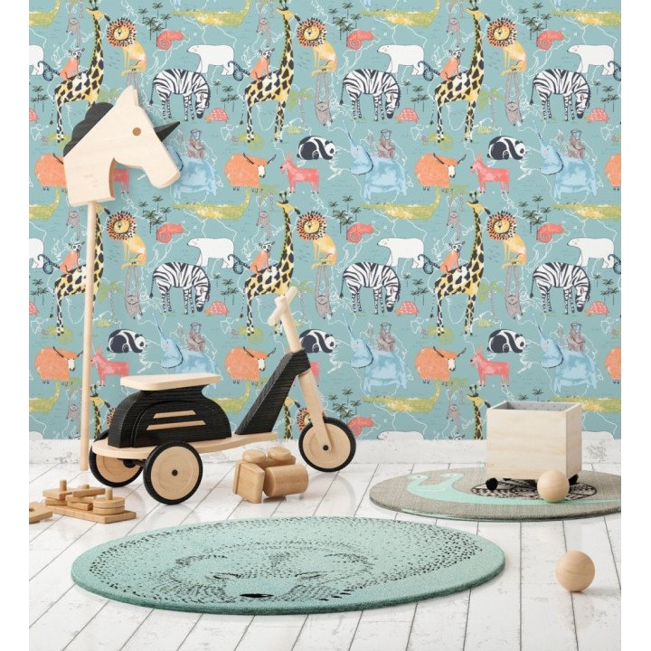 Papel pintado de cebras oso polar tortugas monos cabras lémures perezosos yak - Enzo Zoo 684047