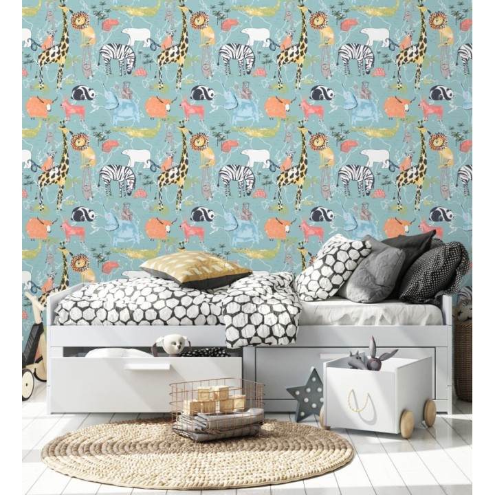 Papel pintado de cebras oso polar tortugas monos cabras lémures perezosos yak - Enzo Zoo 684047