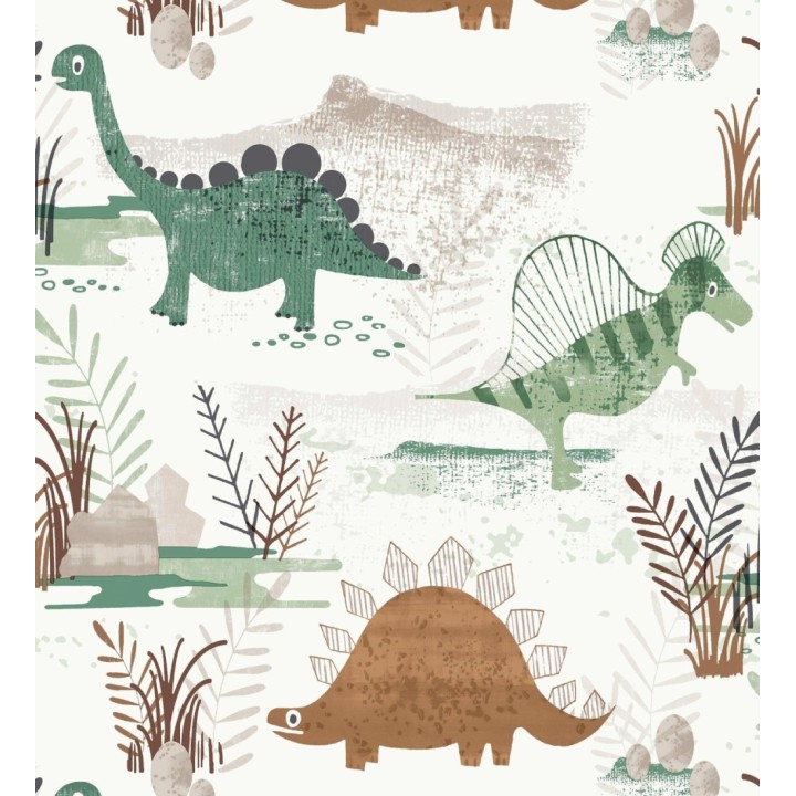 Papel pintado de dinosaurios pintados con acuarela tonos verdes y tierra - Dylan Jurassic 684050