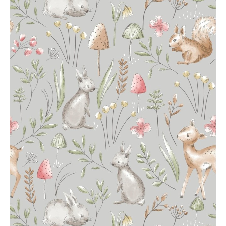 Papel pintado de animalitos en el bosque fondo color gris - Pip Acorn 684052