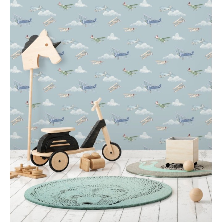 Papel pintado de aviones y nubes artísticas fondo azul - Bastian Aviator 684054