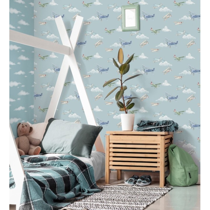 Papel pintado de aviones y nubes artísticas fondo azul - Bastian Aviator 684054