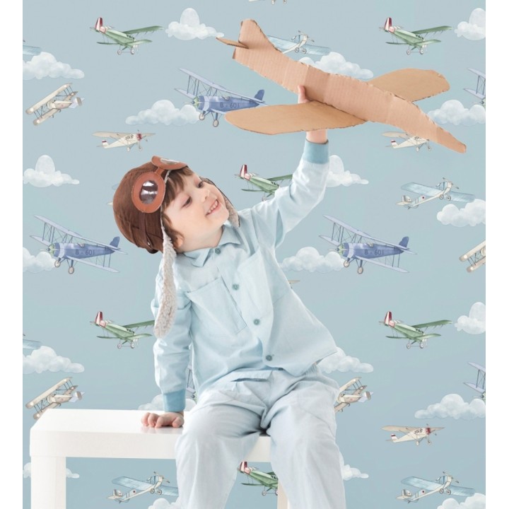 Papel pintado de aviones y nubes artísticas fondo azul - Bastian Aviator 684054