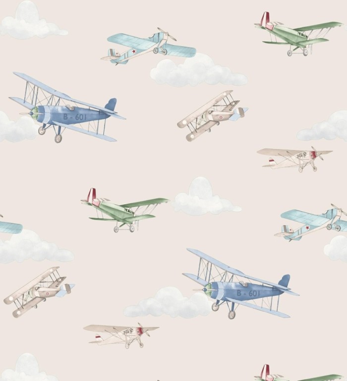 Papel pintado de aviones y nubes artísticas fondo beige - Bastian Aviator 684055
