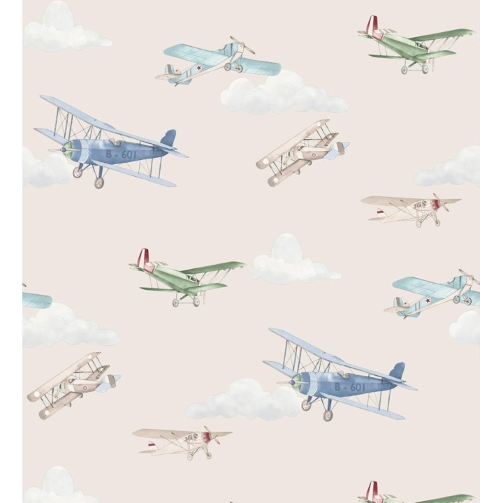 Papel pintado de aviones y nubes artísticas fondo beige - Bastian Aviator 684055