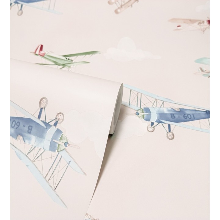 Papel pintado de aviones y nubes artísticas fondo beige - Bastian Aviator 684055