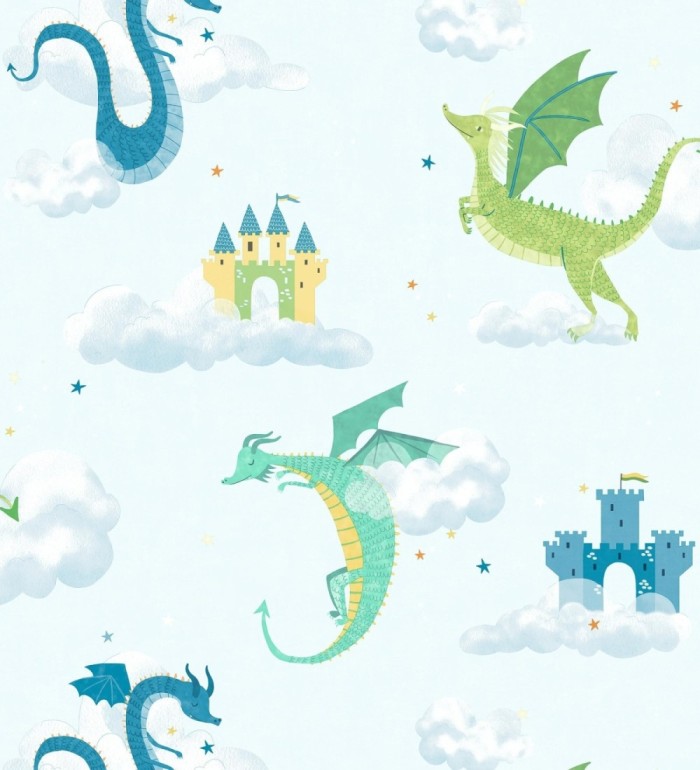 Papel pintado dragones y castillos mágicos en cielo de ensueño - Noah Dragon 684056