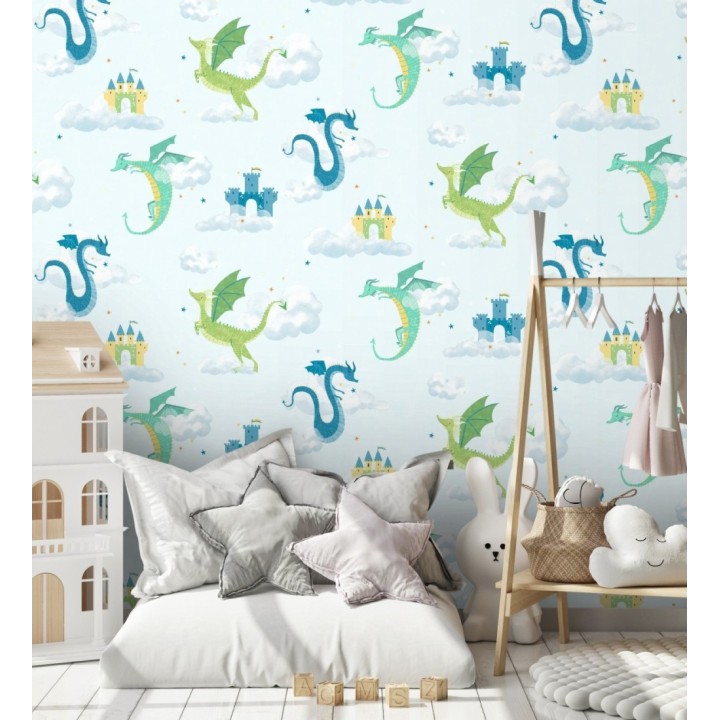 Papel pintado dragones y castillos mágicos en cielo de ensueño - Noah Dragon 684056