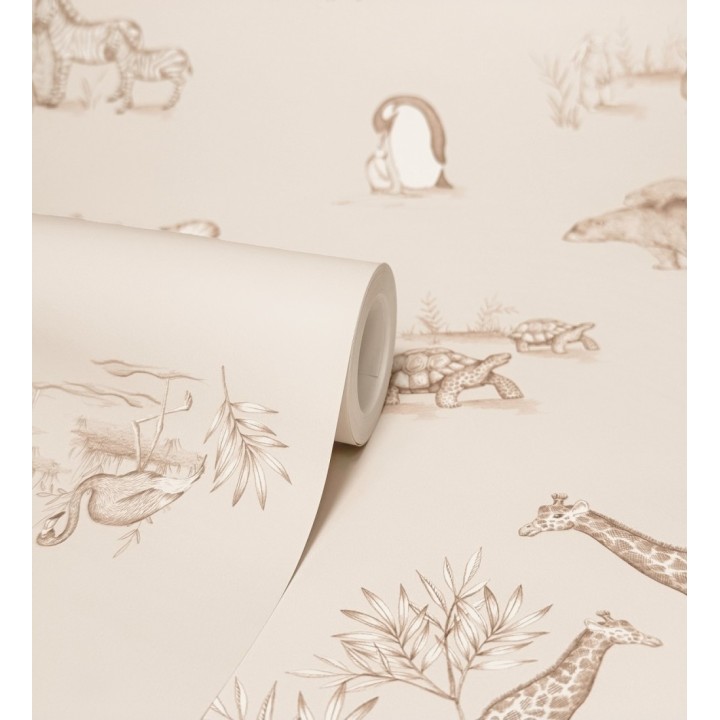 Papel pintado de fauna con animalitos sobre fondo beige - Joy Safari 684059