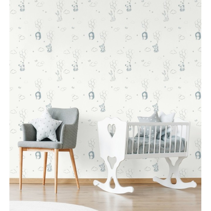 Papel pintado infantil globos ositos nubes azul y blanco - Milo Starry 684060