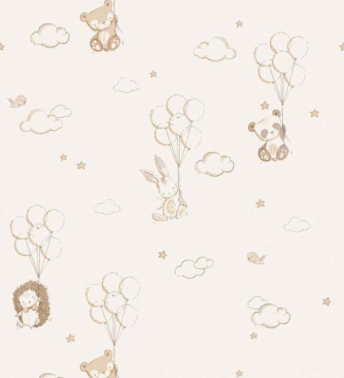 Papel pintado infantil globos ositos nubes beige y marfil claro - Milo Starry 684062