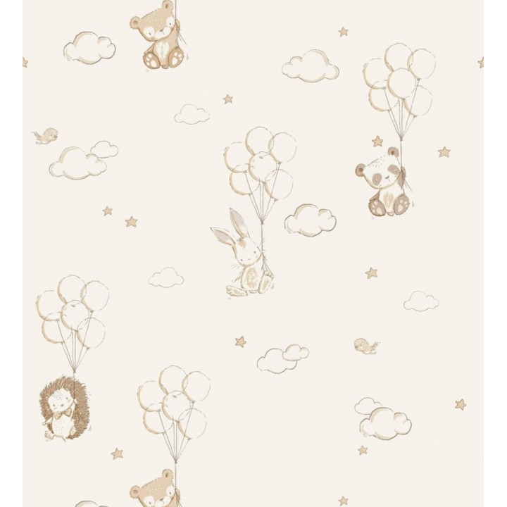 Papel pintado infantil globos ositos nubes beige y marfil claro - Milo Starry 684062