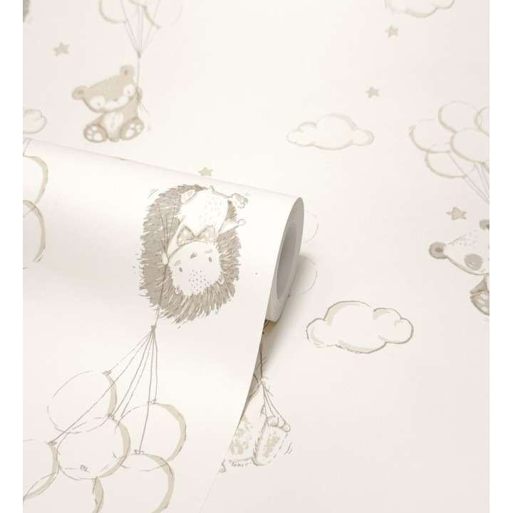 Papel pintado infantil globos ositos nubes beige y marfil claro - Milo Starry 684062