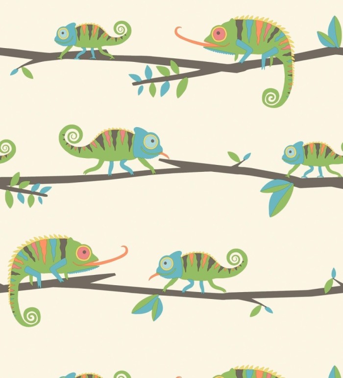 Papel pintado de camaleones en ramas de selva infantil colorido - Izan Tropic 684065