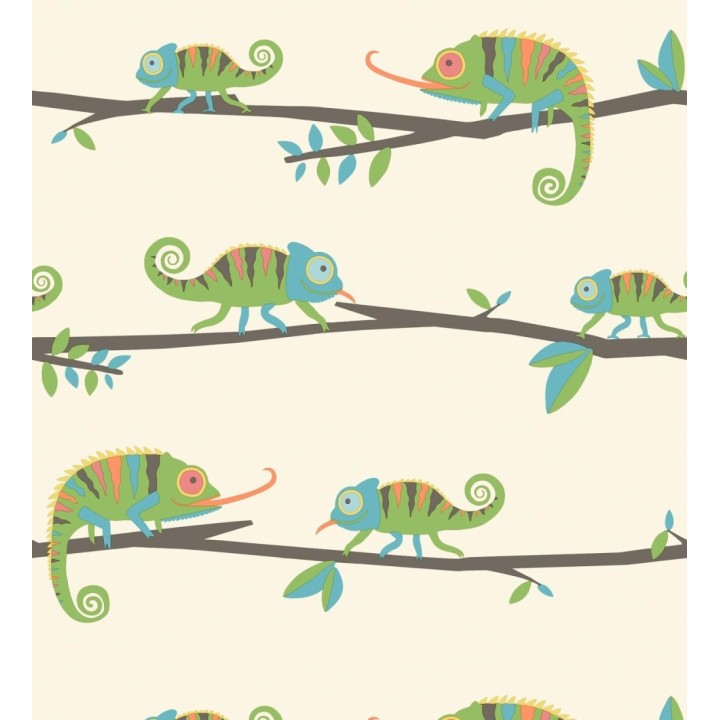 Papel pintado de camaleones en ramas de selva infantil colorido - Izan Tropic 684065