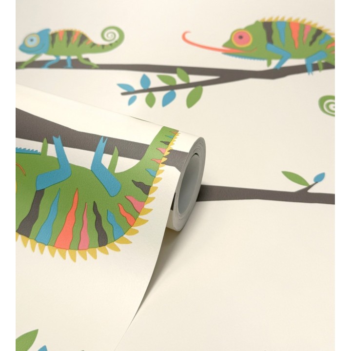 Papel pintado de camaleones en ramas de selva infantil colorido - Izan Tropic 684065