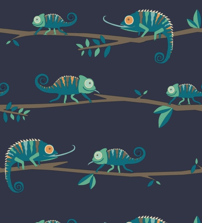 Papel pintado de camaleones en ramas de selva infantil colorido - Izan Tropic 684066