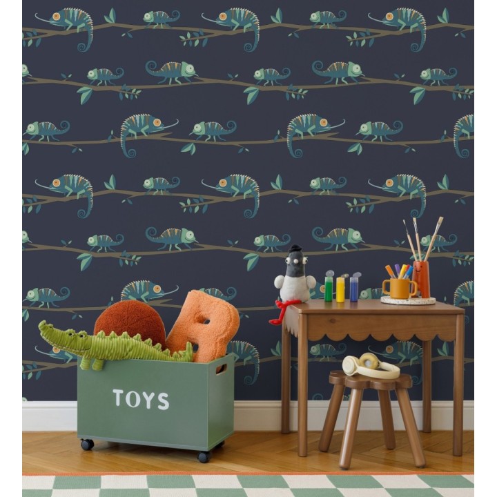 Papel pintado de camaleones en ramas de selva infantil colorido - Izan Tropic 684066