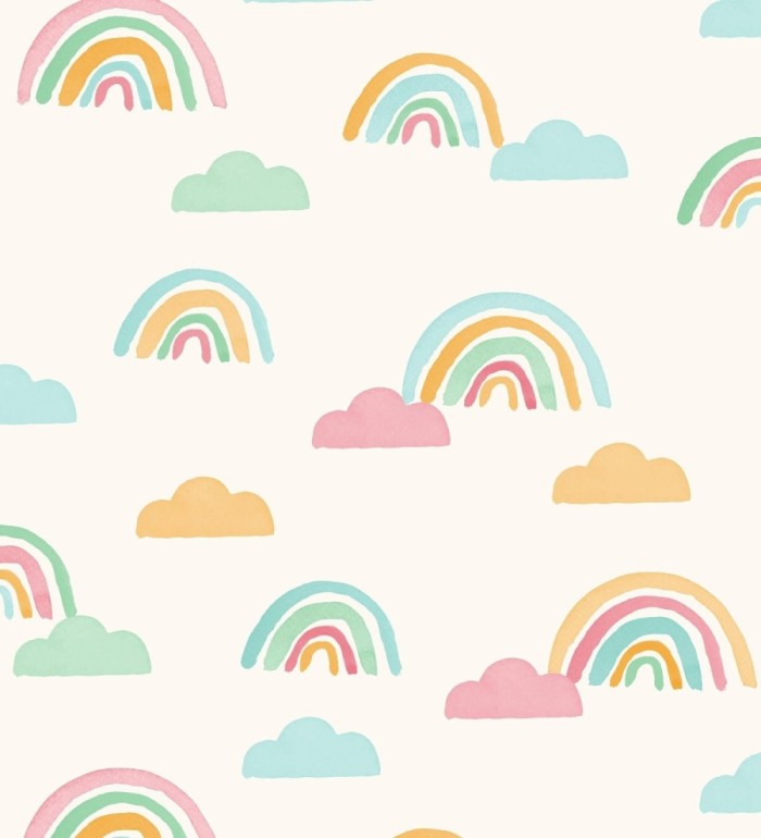 Papel pintado de arcoíris y nubes acuarela infantil pastel - Finn Magic 684068