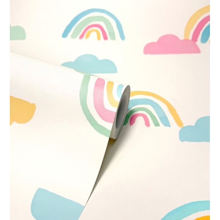 Papel pintado de arcoíris y nubes acuarela infantil pastel - Finn Magic 684068