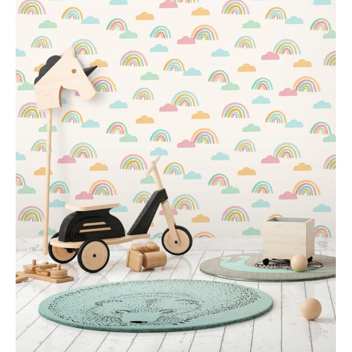 Papel pintado de arcoíris y nubes acuarela infantil pastel - Finn Magic 684068
